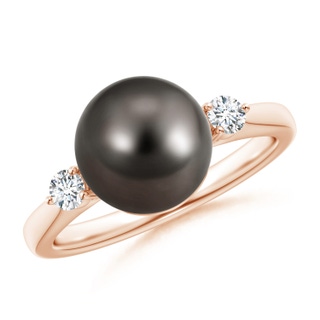 9mm AAA Classic Tahitian Pearl Ring with Diamonds in 10K Rose Gold