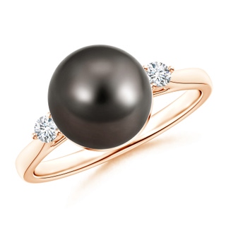 9mm AAA Classic Tahitian Pearl Ring with Diamonds in Rose Gold