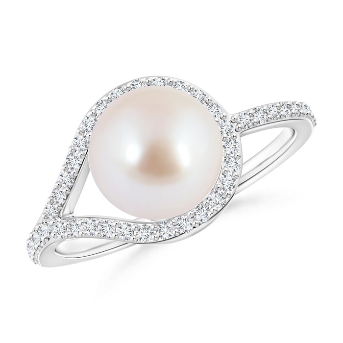 8mm AAA Akoya Cultured Pearl Ring with Diamond Loop in White Gold