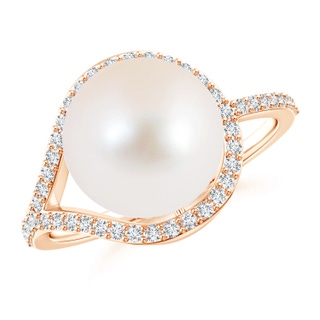 10mm AAA Freshwater Cultured Pearl Ring with Diamond Loop in Rose Gold