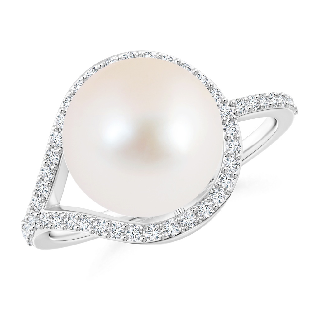 10mm AAA Freshwater Cultured Pearl Ring with Diamond Loop in White Gold