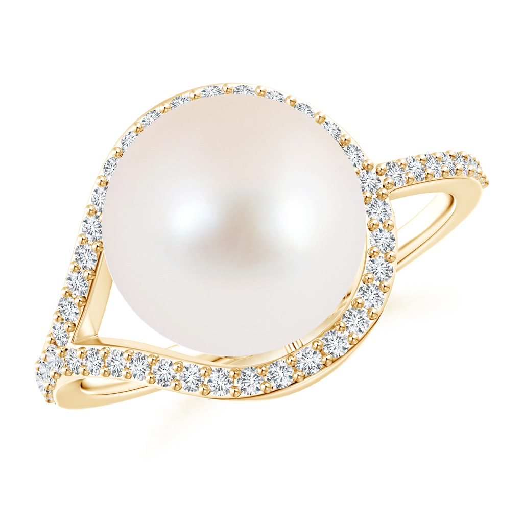 10mm AAA Freshwater Cultured Pearl Ring with Diamond Loop in Yellow Gold