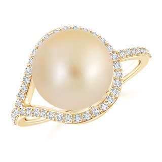 10mm AA Golden South Sea Cultured Pearl Ring with Diamond Loop in Yellow Gold