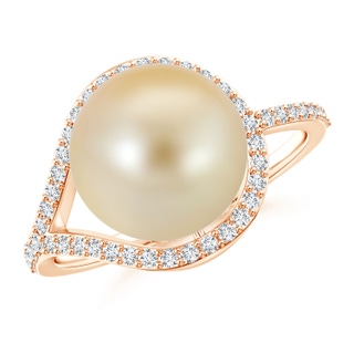 10mm AAA Golden South Sea Cultured Pearl Ring with Diamond Loop in Rose Gold