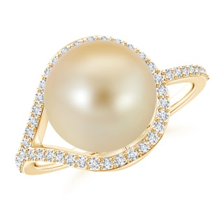 10mm AAA Golden South Sea Cultured Pearl Ring with Diamond Loop in Yellow Gold