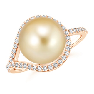 10mm AAAA Golden South Sea Cultured Pearl Ring with Diamond Loop in Rose Gold