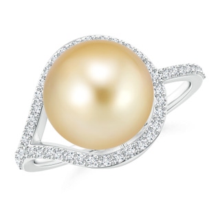 10mm AAAA Golden South Sea Cultured Pearl Ring with Diamond Loop in White Gold