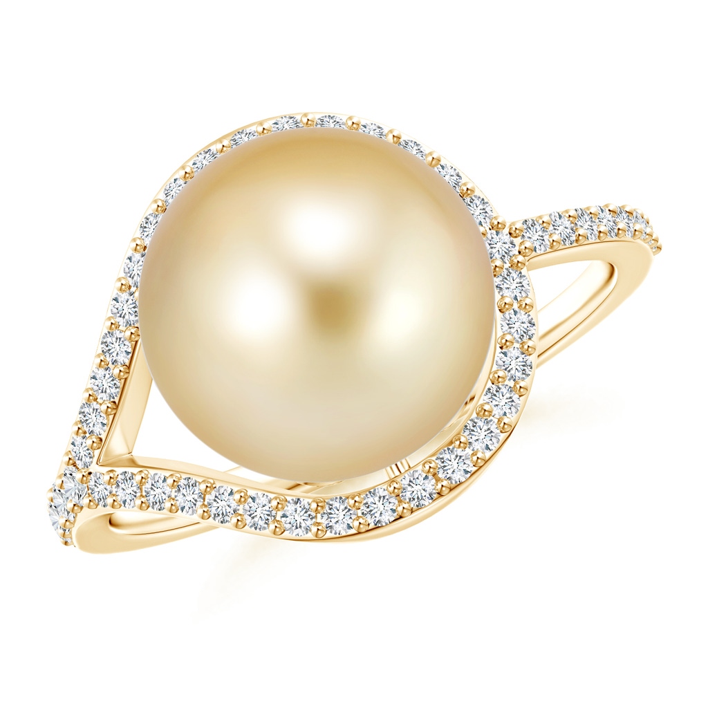 10mm AAAA Golden South Sea Cultured Pearl Ring with Diamond Loop in Yellow Gold