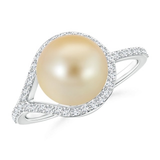9mm AAA Golden South Sea Cultured Pearl Ring with Diamond Loop in White Gold