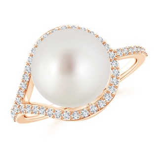 10mm AAA South Sea Cultured Pearl Ring with Diamond Loop in Rose Gold