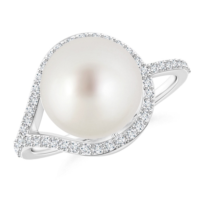 10mm AAA South Sea Cultured Pearl Ring with Diamond Loop in White Gold