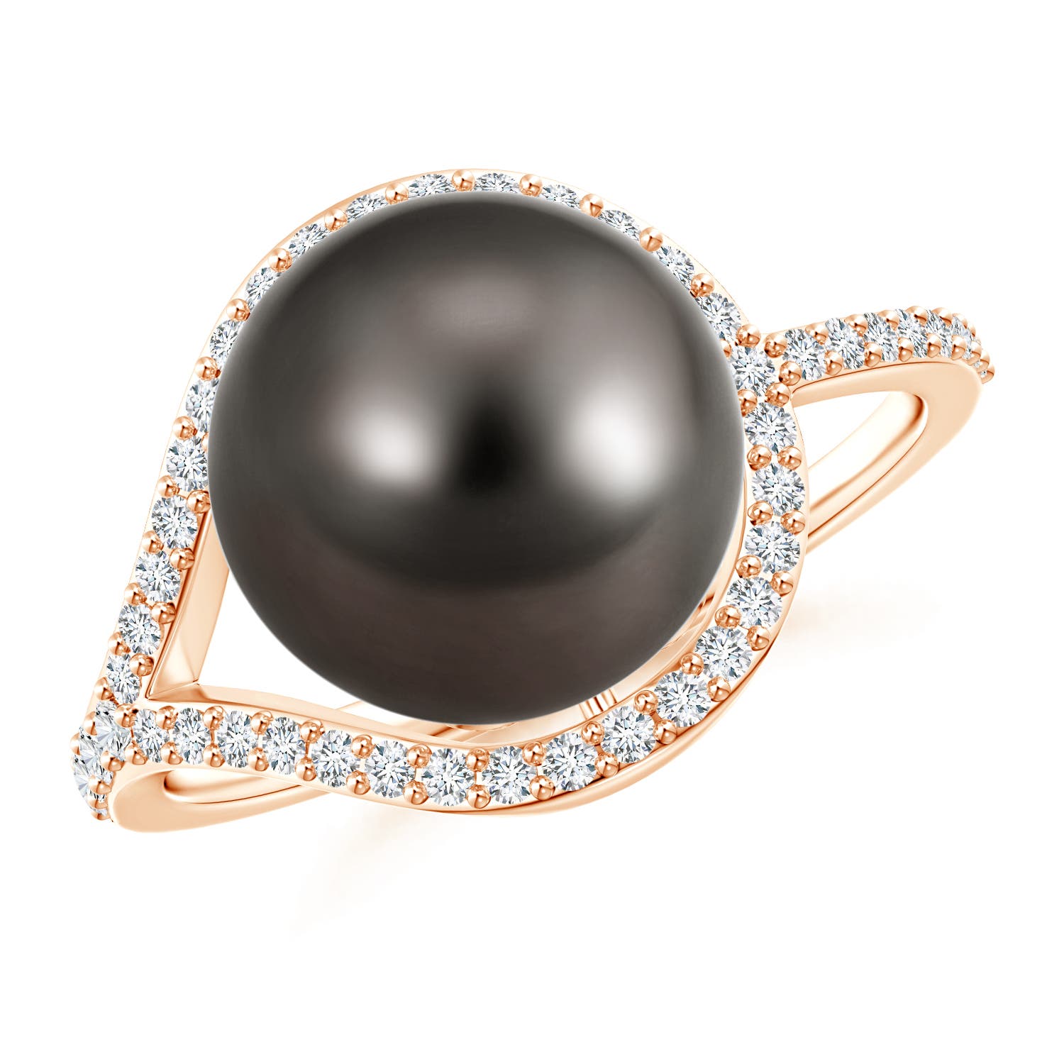 10mm AAA Tahitian Pearl Ring with Diamond Loop in Rose Gold