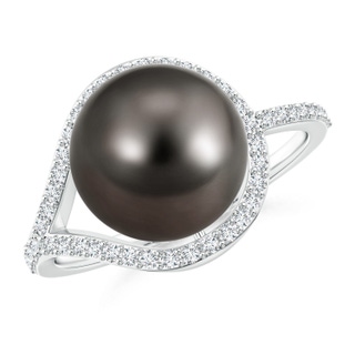 10mm AAA Tahitian Pearl Ring with Diamond Loop in White Gold