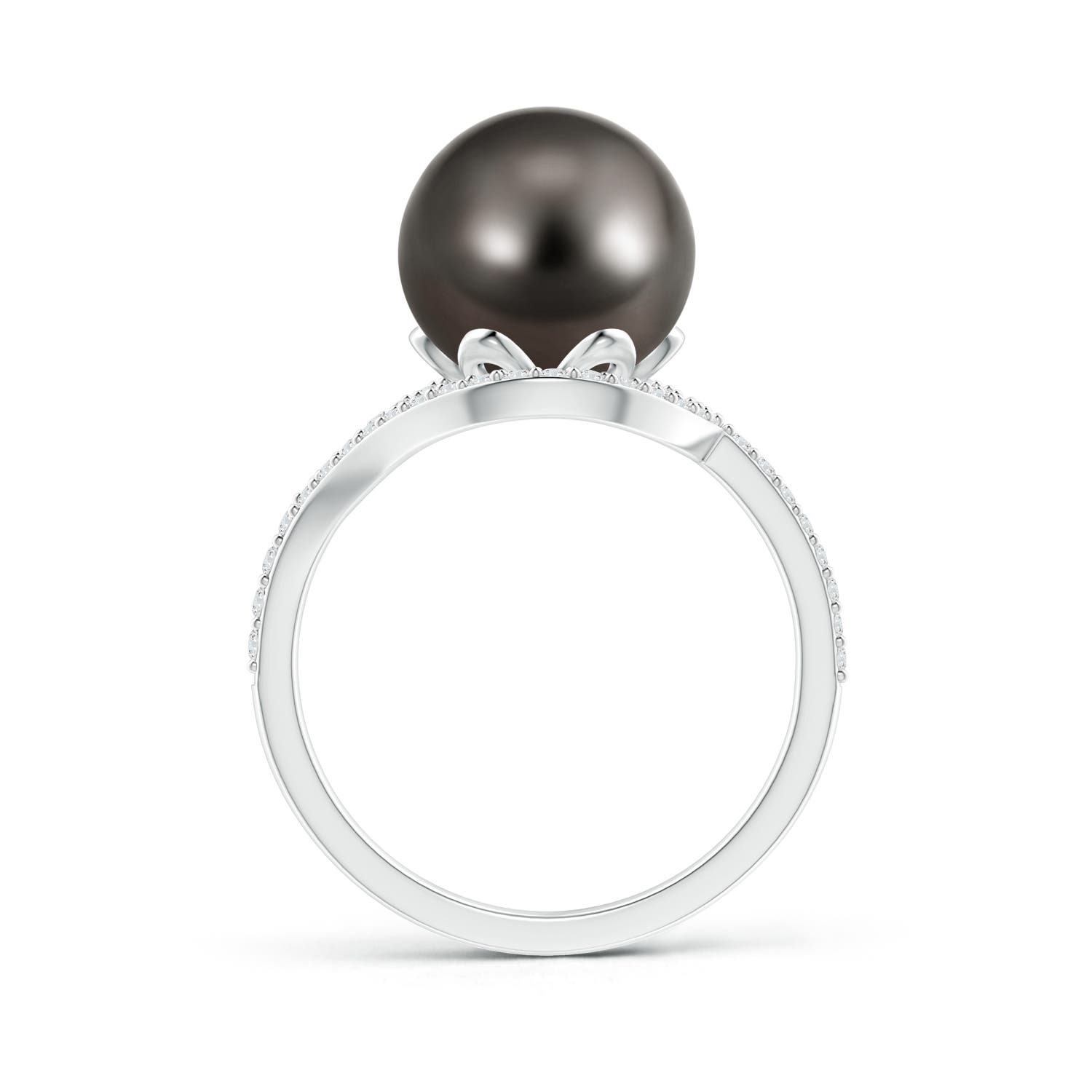 10mm AAA Tahitian Pearl Ring with Diamond Loop in White Gold