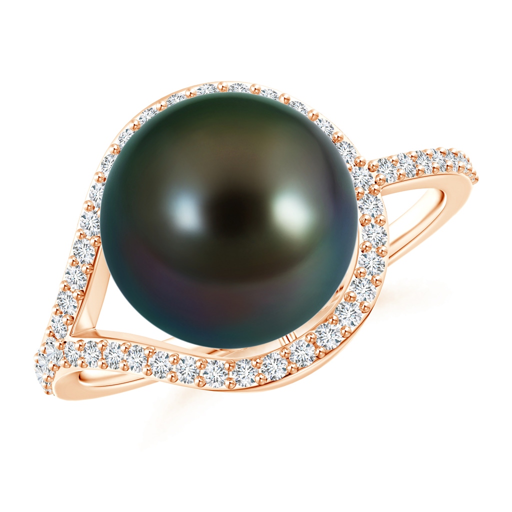 10mm AAAA Tahitian Pearl Ring with Diamond Loop in Rose Gold