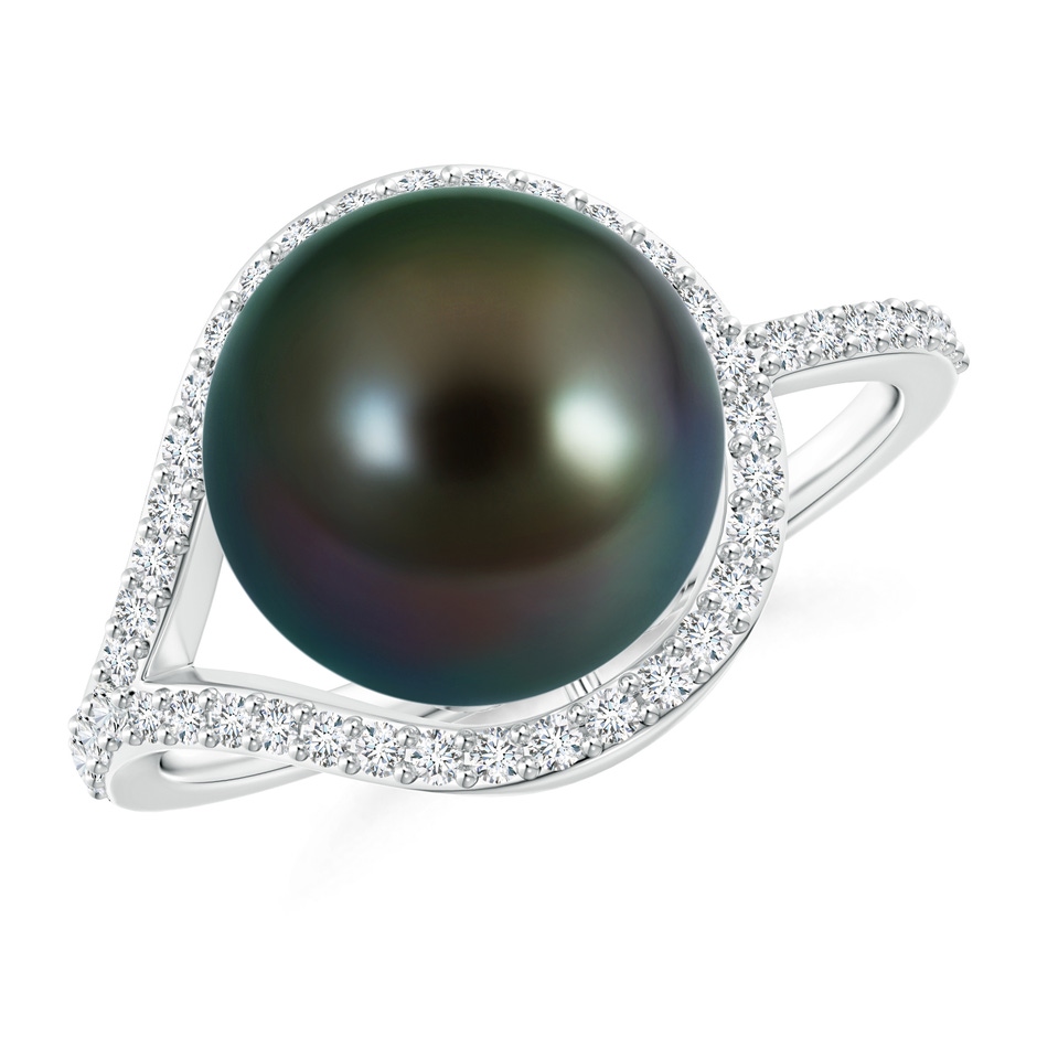 10mm AAAA Tahitian Pearl Ring with Diamond Loop in White Gold 
