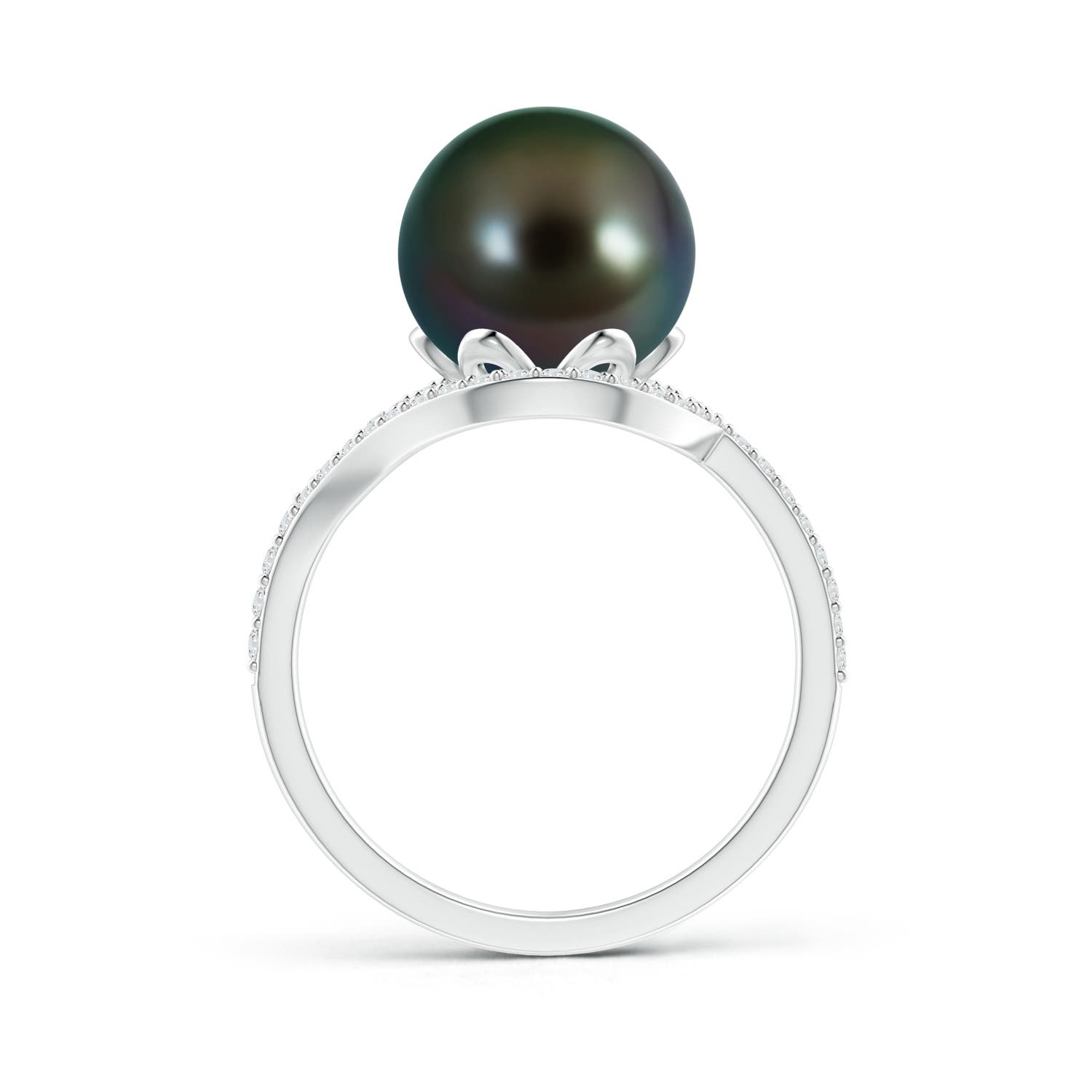 10mm AAAA Tahitian Pearl Ring with Diamond Loop in White Gold