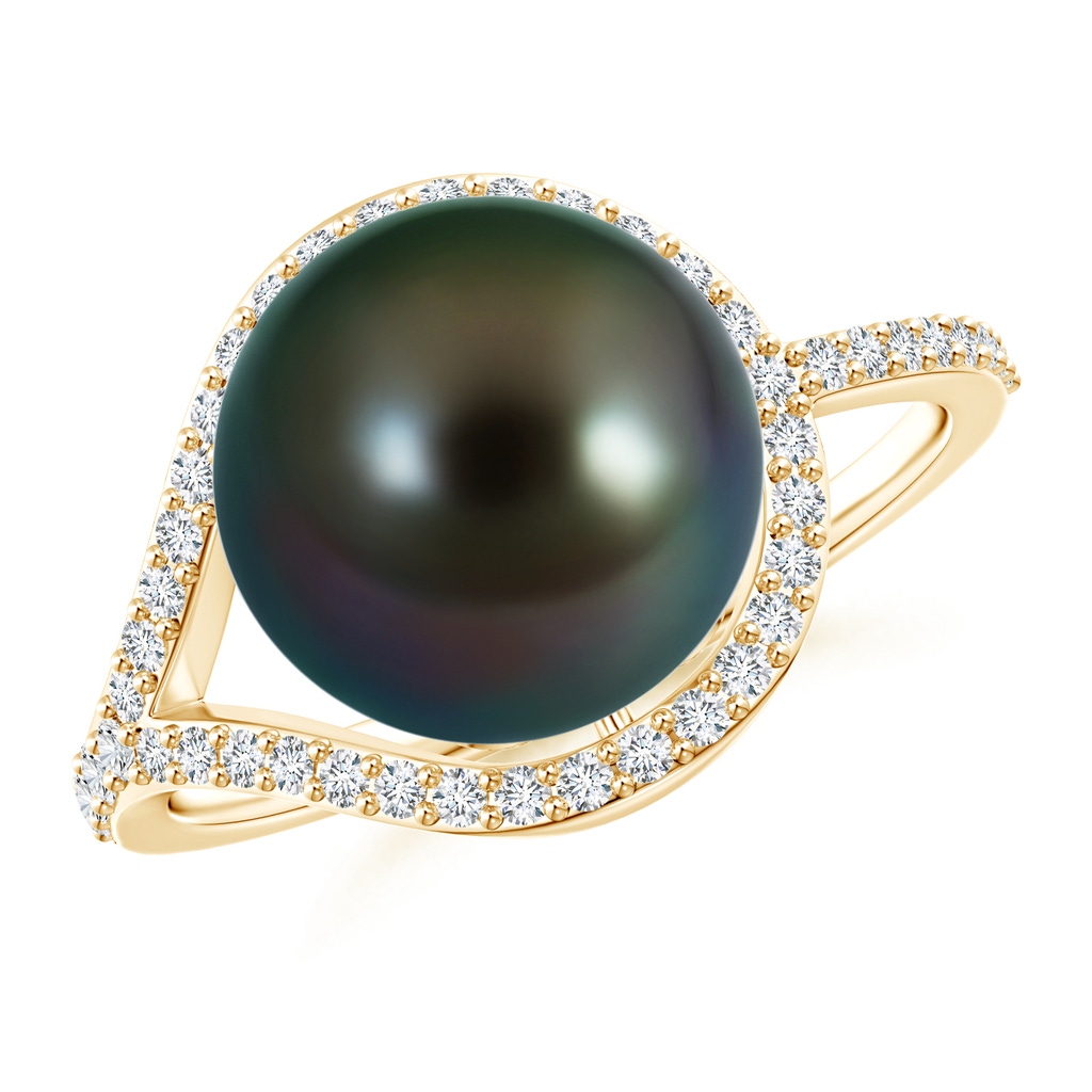 10mm AAAA Tahitian Pearl Ring with Diamond Loop in Yellow Gold