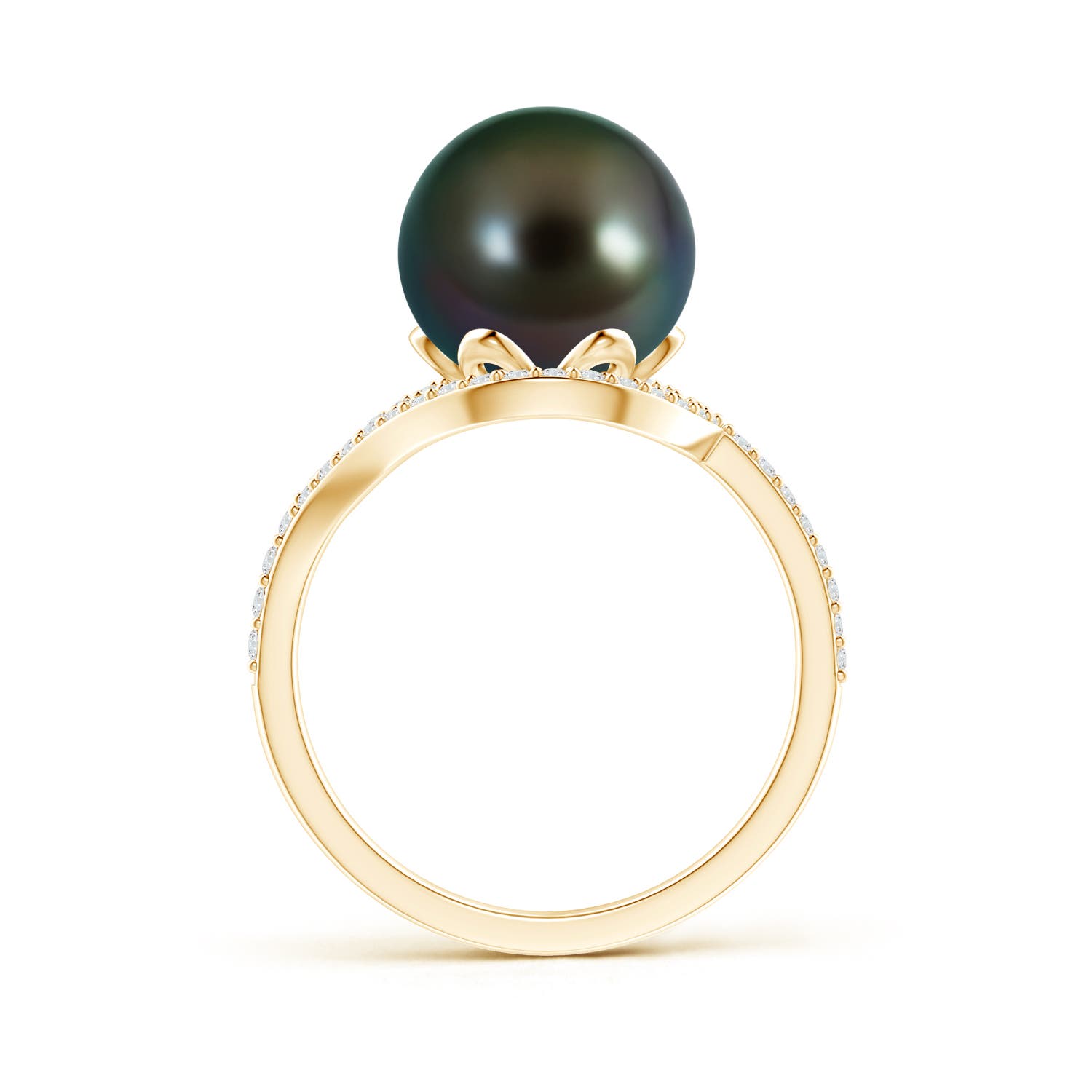 10mm AAAA Tahitian Pearl Ring with Diamond Loop in Yellow Gold