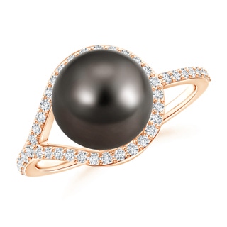 9mm AAA Tahitian Pearl Ring with Diamond Loop in 10K Rose Gold