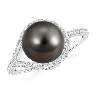 9mm AAA Tahitian Pearl Ring with Diamond Loop in White Gold