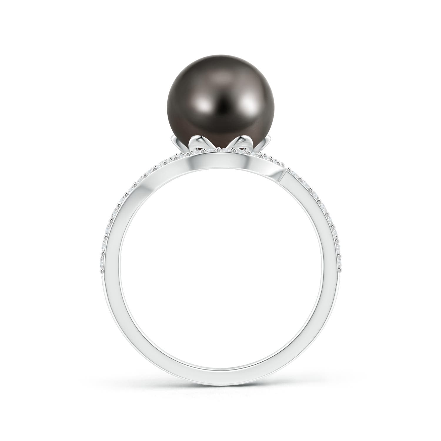 9mm AAA Tahitian Pearl Ring with Diamond Loop in White Gold - side 1