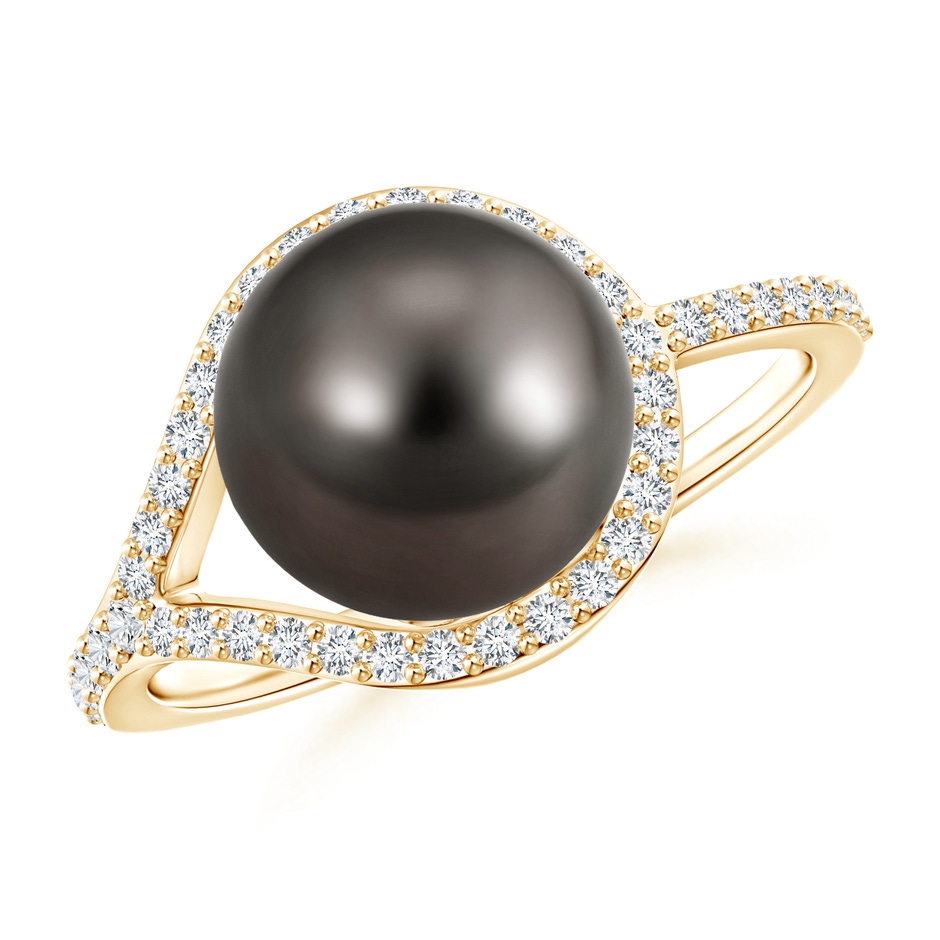 9mm AAA Tahitian Pearl Ring with Diamond Loop in Yellow Gold 