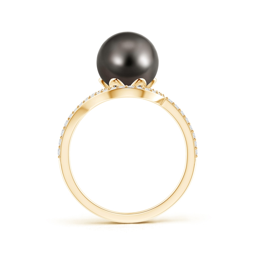 9mm AAA Tahitian Pearl Ring with Diamond Loop in Yellow Gold Product Image