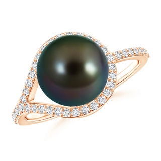 9mm AAAA Tahitian Pearl Ring with Diamond Loop in Rose Gold