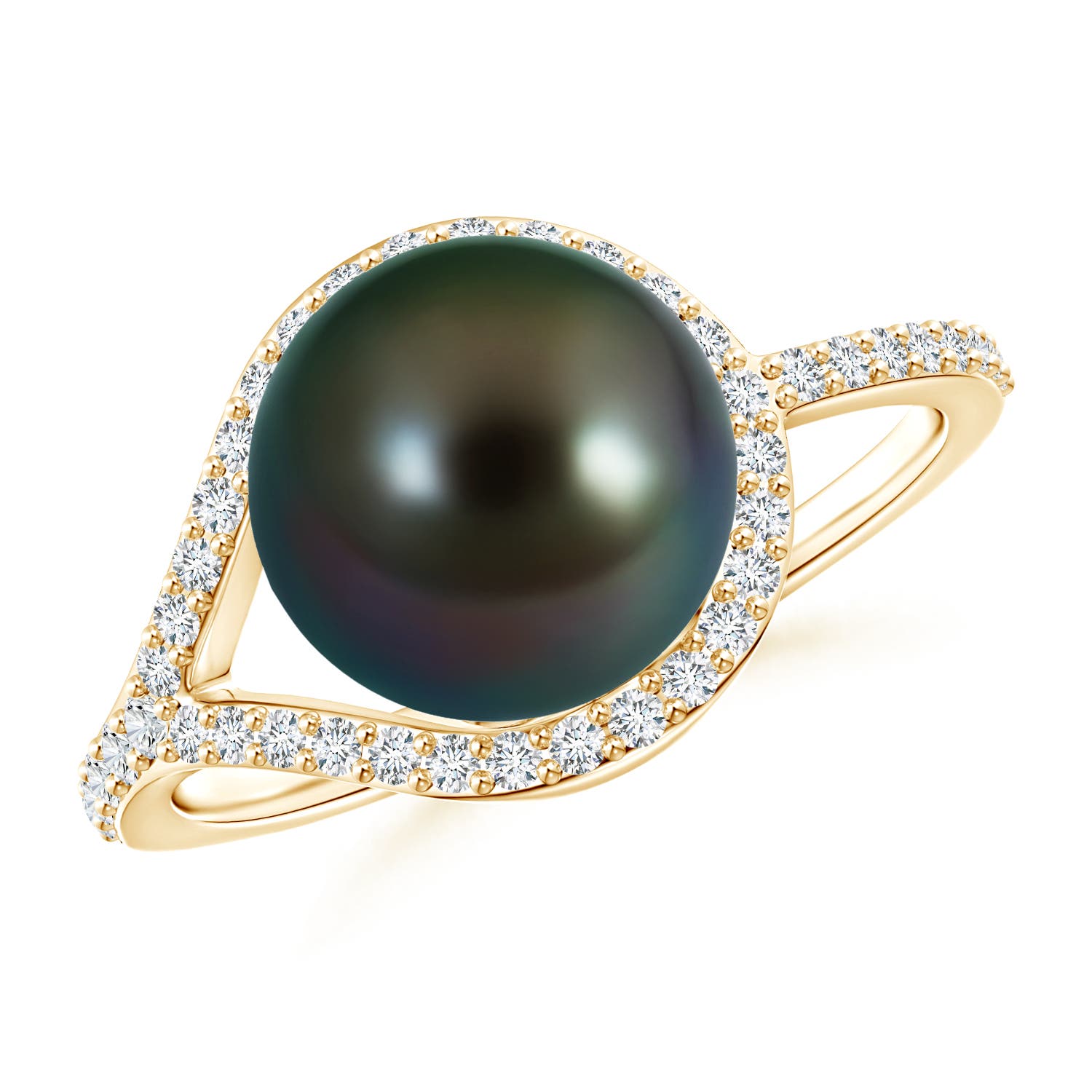 9mm AAAA Tahitian Pearl Ring with Diamond Loop in Yellow Gold