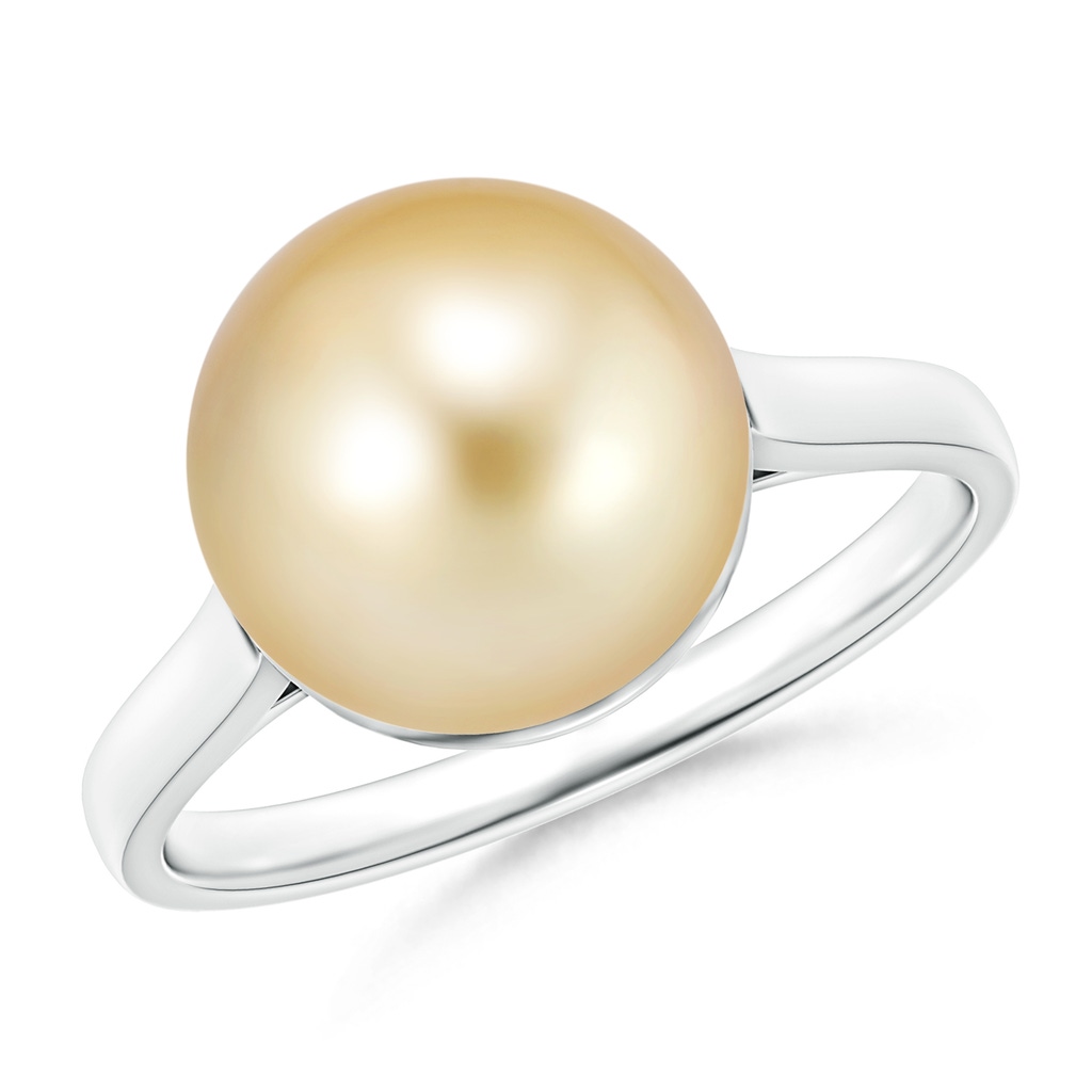10mm AAAA Classic Golden South Sea Pearl Ring in White Gold