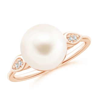 10mm AAA Freshwater Cultured Pearl Ring with Diamond Pear Motifs in 9K Rose Gold