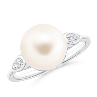10mm AAA Freshwater Cultured Pearl Ring with Diamond Pear Motifs in White Gold