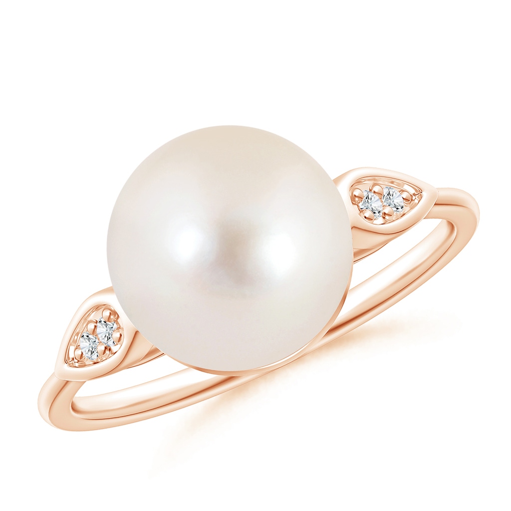 10mm AAAA Freshwater Cultured Pearl Ring with Diamond Pear Motifs in Rose Gold