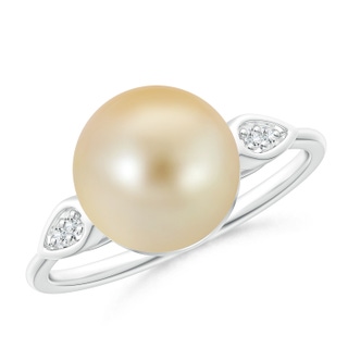 10mm AAA Golden South Sea Cultured Pearl Ring with Diamond Pear Motifs in White Gold