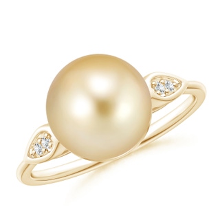 10mm AAAA Golden South Sea Cultured Pearl Ring with Diamond Pear Motifs in Yellow Gold