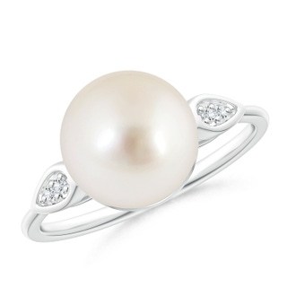 10mm AAAA South Sea Cultured Pearl Ring with Diamond Pear Motifs in 9K White Gold