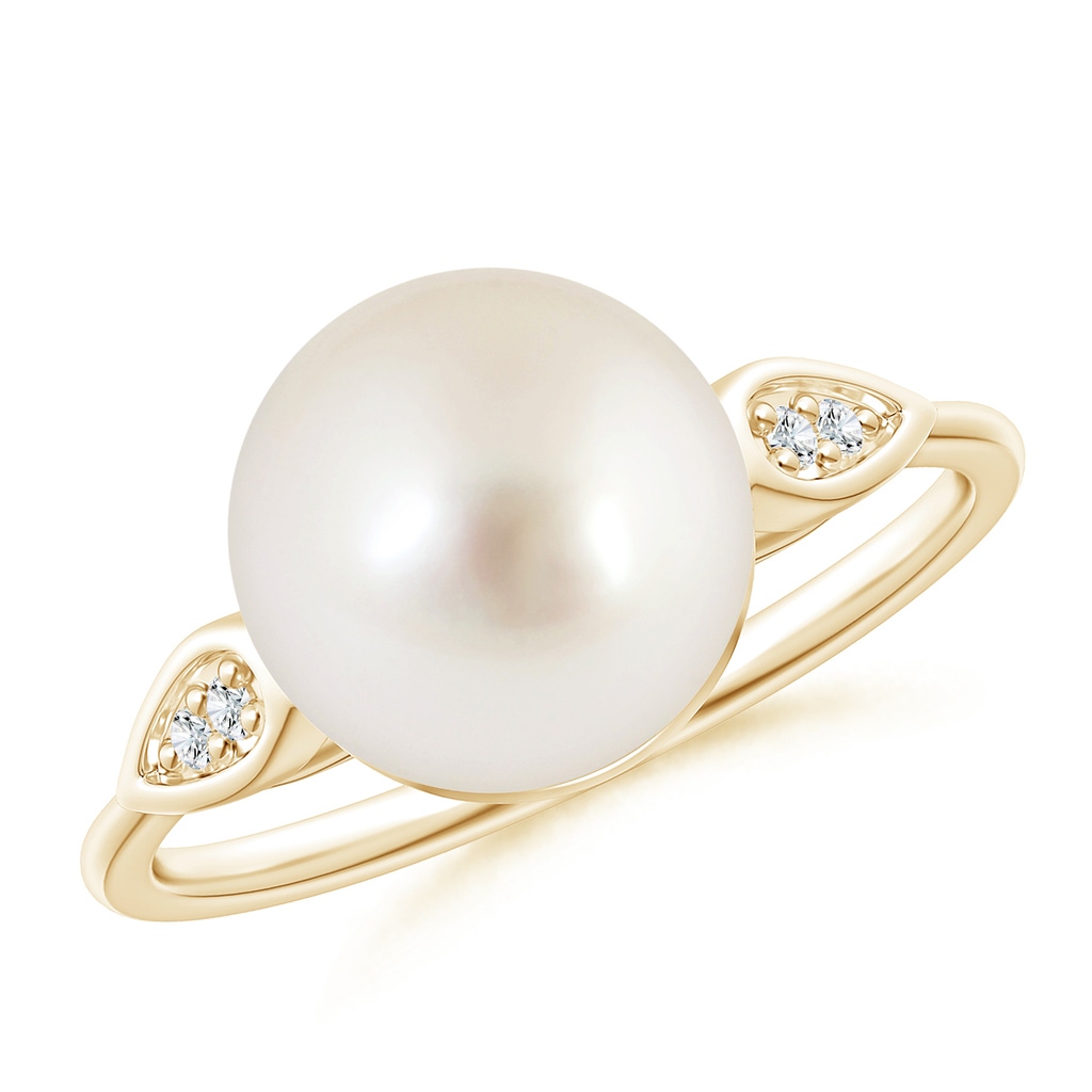 10mm AAAA South Sea Cultured Pearl Ring with Diamond Pear Motifs in Yellow Gold