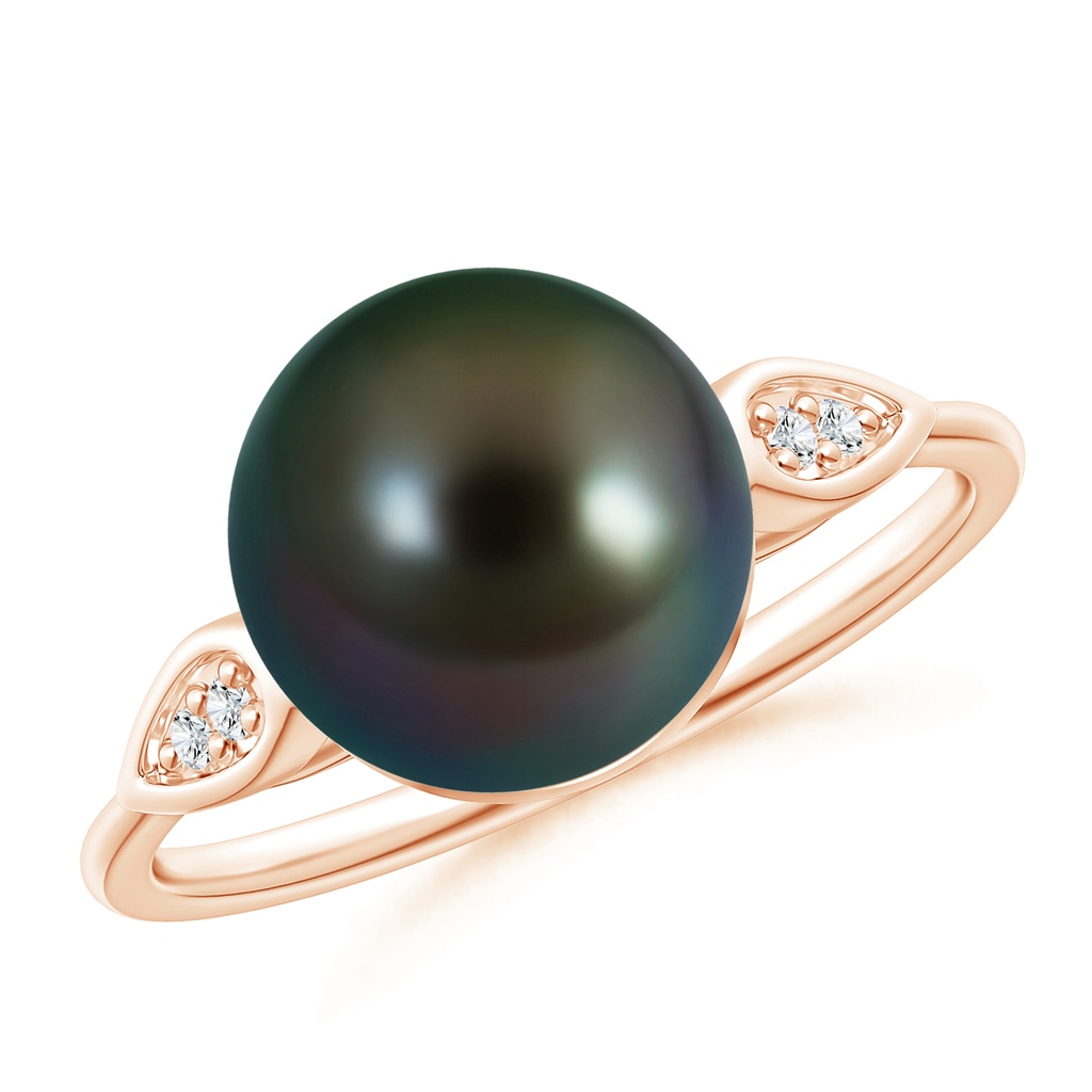 10mm AAAA Tahitian Cultured Pearl Ring with Diamond Pear Motifs in Rose Gold