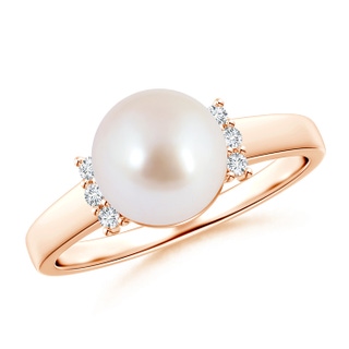 8mm AAA Akoya Cultured Pearl and Diamond Collar Ring in 9K Rose Gold