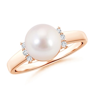8mm AAAA Akoya Cultured Pearl and Diamond Collar Ring in Rose Gold