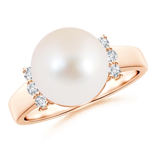 10mm AAA Freshwater Cultured Pearl and Diamond Collar Ring in 9K Rose Gold