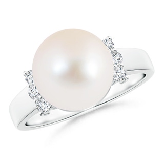 10mm AAA Freshwater Cultured Pearl and Diamond Collar Ring in White Gold