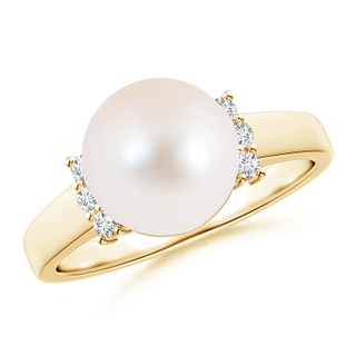 9mm AAA Freshwater Cultured Pearl and Diamond Collar Ring in 9K Yellow Gold