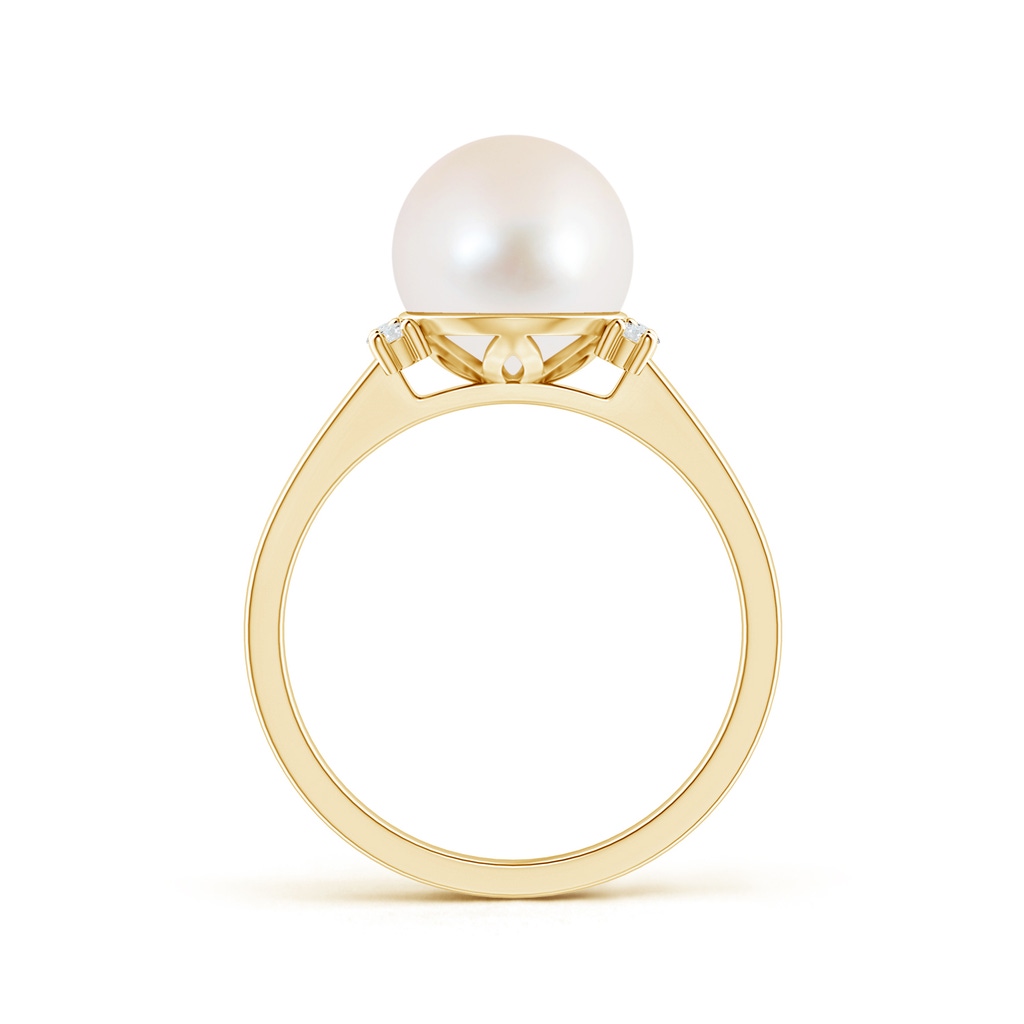 9mm AAA Freshwater Cultured Pearl and Diamond Collar Ring in Yellow Gold Product Image
