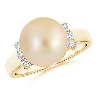 10mm AA Golden South Sea Cultured Pearl and Diamond Collar Ring in Yellow Gold