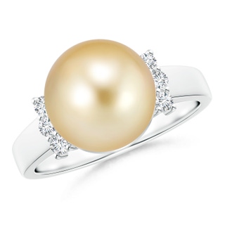 10mm AAAA Golden South Sea Cultured Pearl and Diamond Collar Ring in White Gold