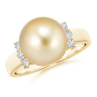 10mm AAAA Golden South Sea Cultured Pearl and Diamond Collar Ring in Yellow Gold