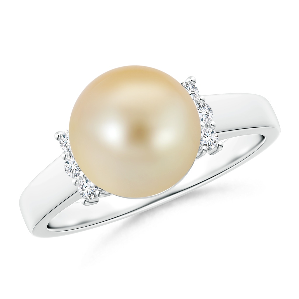 9mm AAA Golden South Sea Cultured Pearl and Diamond Collar Ring in White Gold