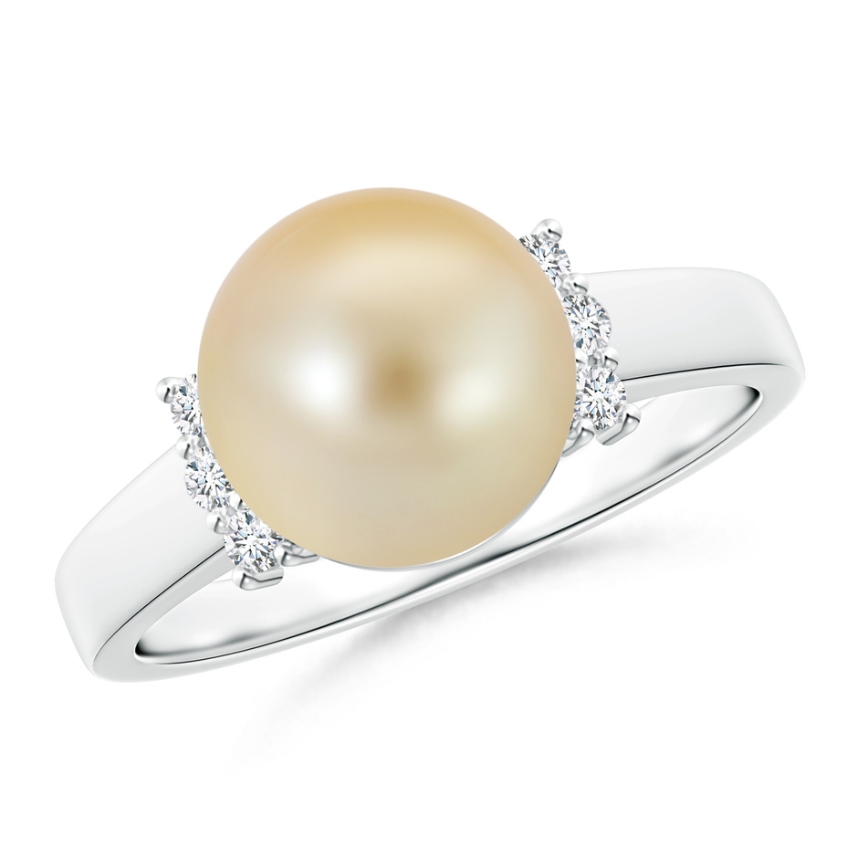 9mm AAA Golden South Sea Cultured Pearl and Diamond Collar Ring in White Gold 